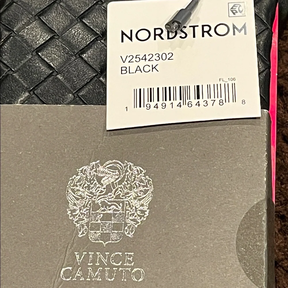 Vince Camuto Black Woven Gloves Faux Leather Fleece Lined Winter Dressy Classic